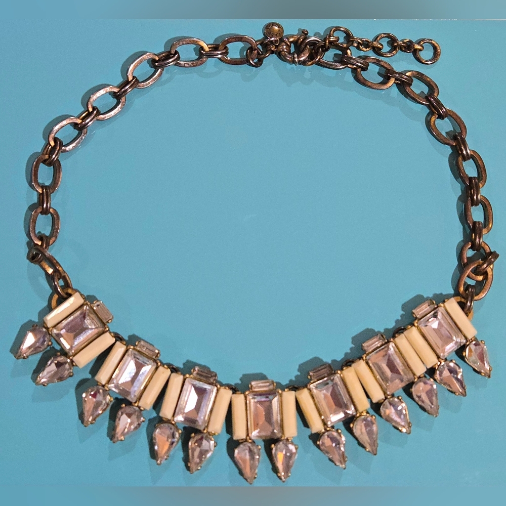 J.Crew Statement Necklace | Art Deco Crystal & Cream Stone Collar